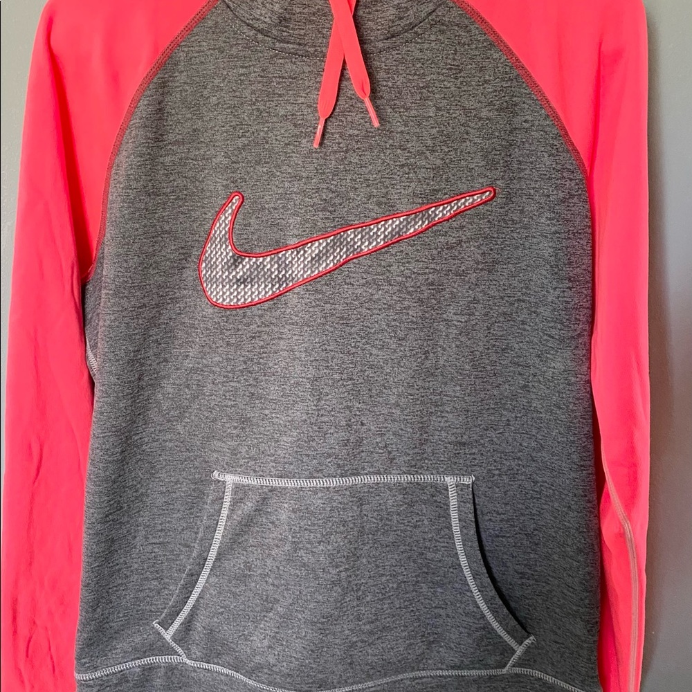 Grey and hot pink fleece hoodie - size large